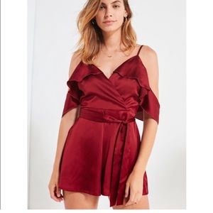 Urban Outfitters Kimchi Blue- Sateen ruffle wrap romper! Only worn once. Size 0.